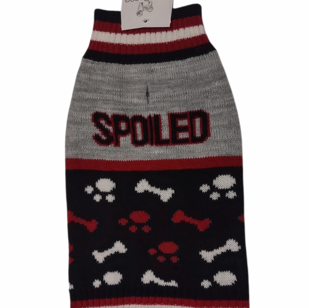 Dog Sweater Spoiled Black/Grey By Pet Posse Size S and M